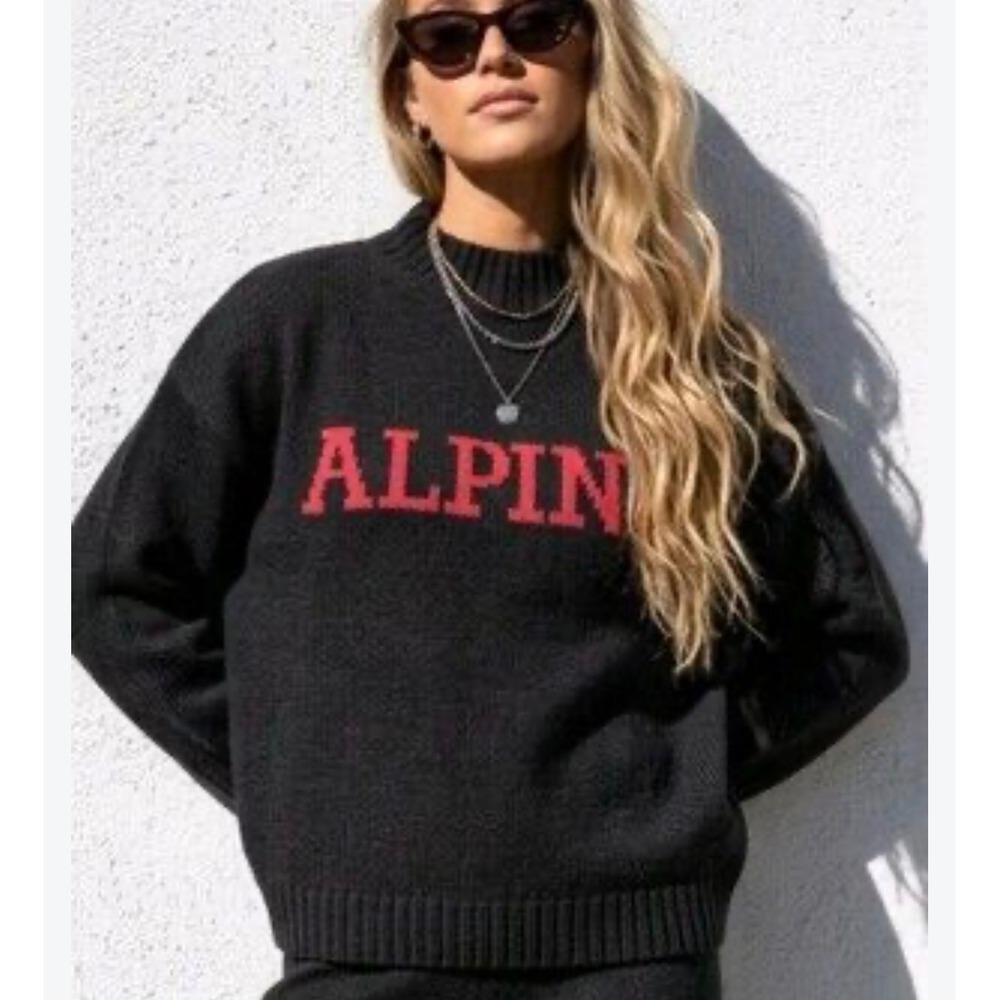 Sanctuary Womens Alpine Mock Neck Graphic Sweater Black Red XS Long Sleeve Knit